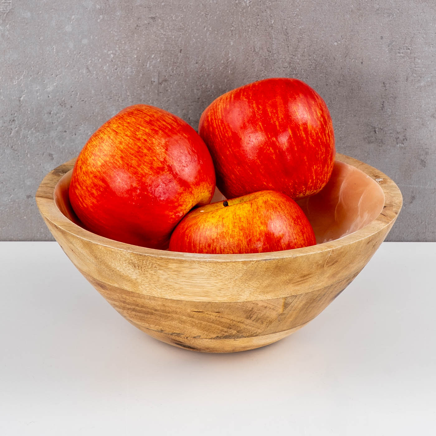 Schüssel 21cm Mango Holz Creme Perlmutt Emaille Schale Bowl Salatschüssel Deko