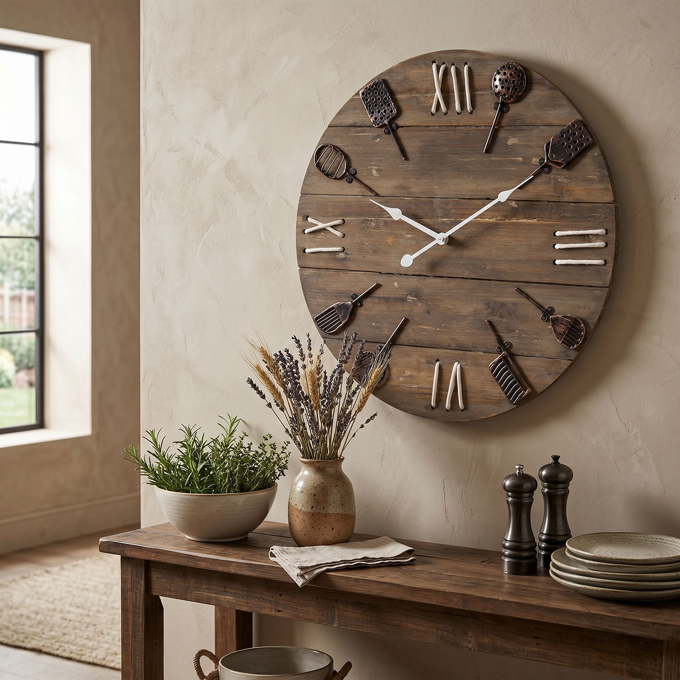XXL Wanduhr Ø 50cm Holz Natur Braun Küchenuhr Rustikal Shabby Chic Vintage Uhr