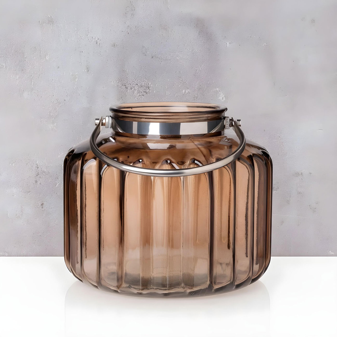 Windlicht Braun Glas H35cm Laterne Kerzenhalter Rillen Herbstdeko Tischdeko