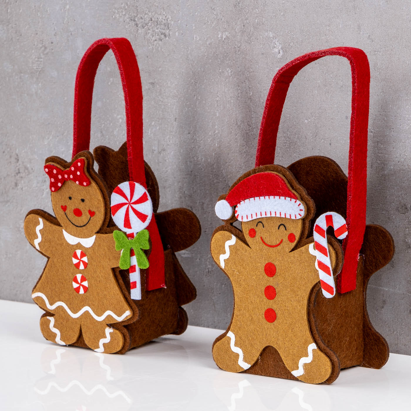 2er Set Weihnachtstasche Filz H12cm Geschenktüte Nikolaus Lebkuchen Weihnachten