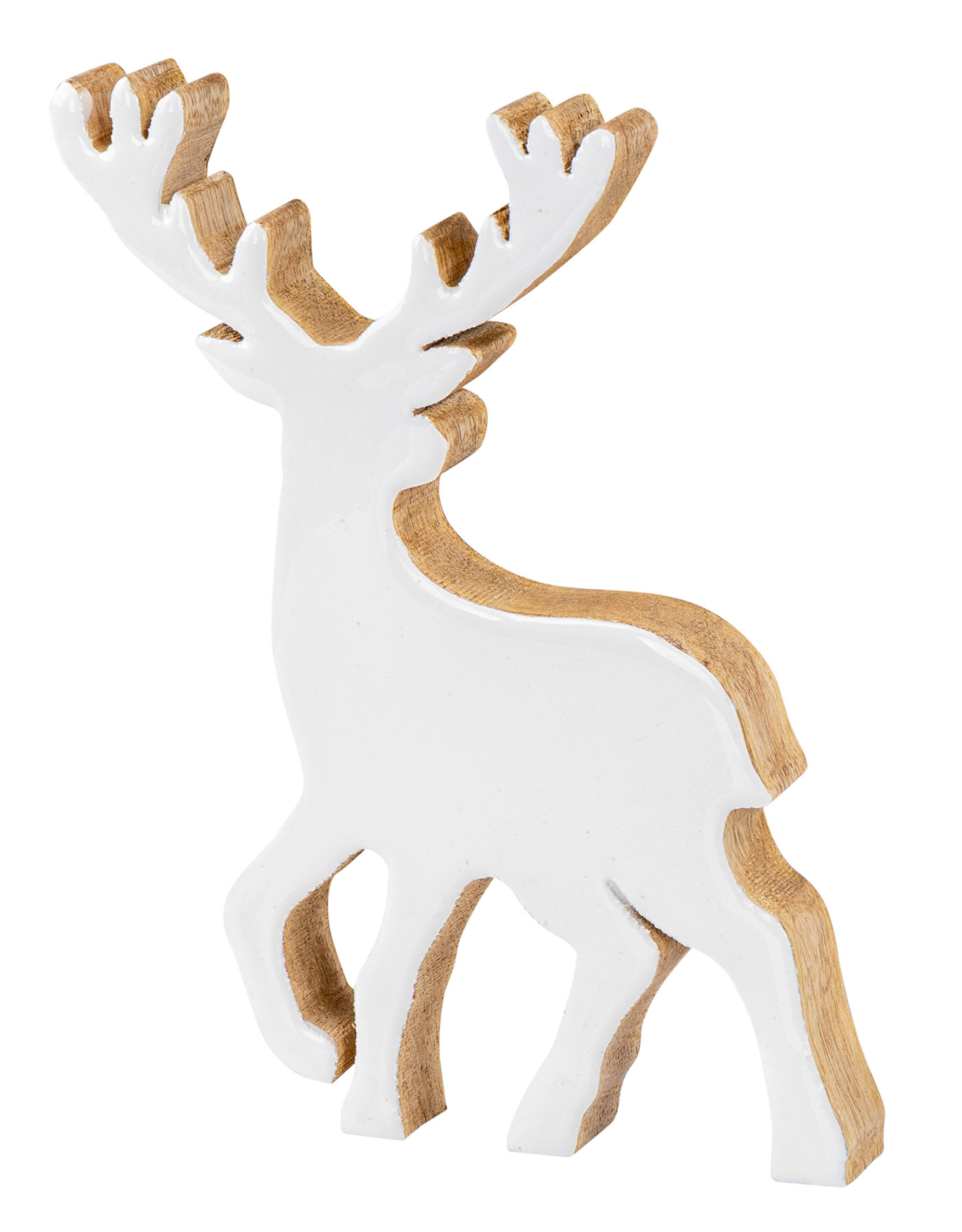Deko Aufsteller Hirsch Holz H21cm Mango Weiß Natur Braun Elch Tischdeko Weihnachten