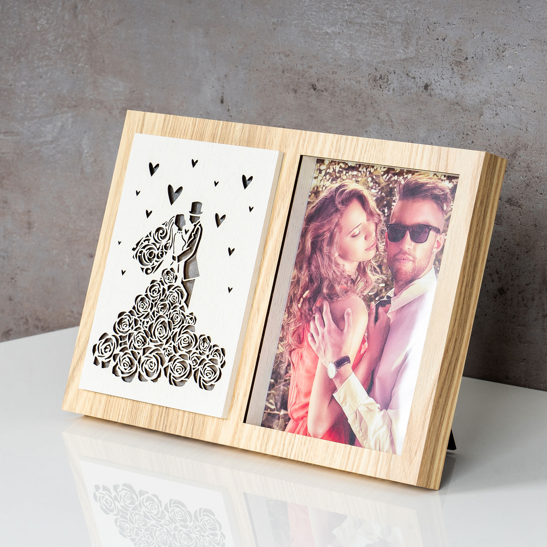 Bilderrahmen LED Foto 15x20cm Hochzeit Holz Fotorahmen Tischdeko Love