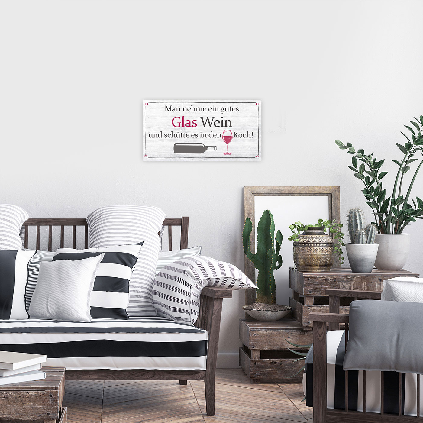 Wandbild 40x20cm Wein Spruch Koch Küche Deko Wandschild Wanddeko Bild Küchendeko