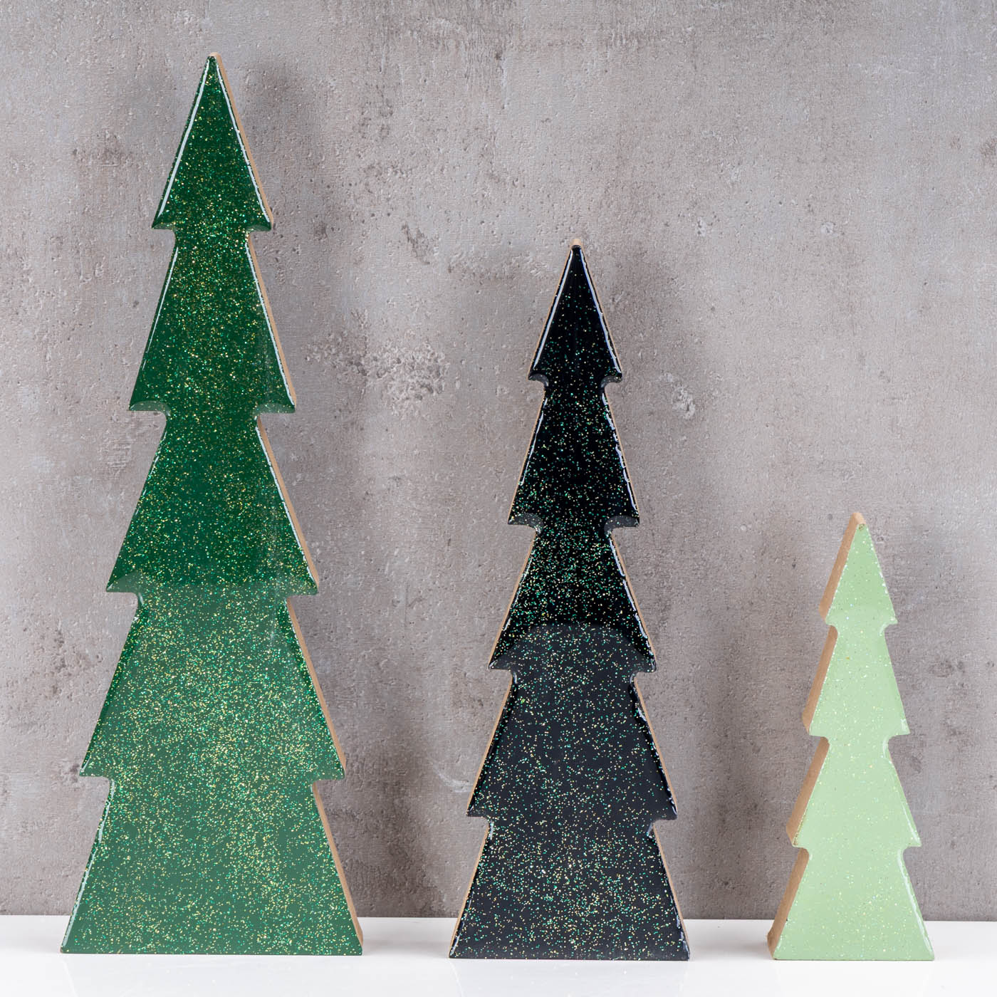 3er Set Deko Aufsteller Tannenbaum H15-30cm Grün Schwarz Holz Weihnachtsdeko