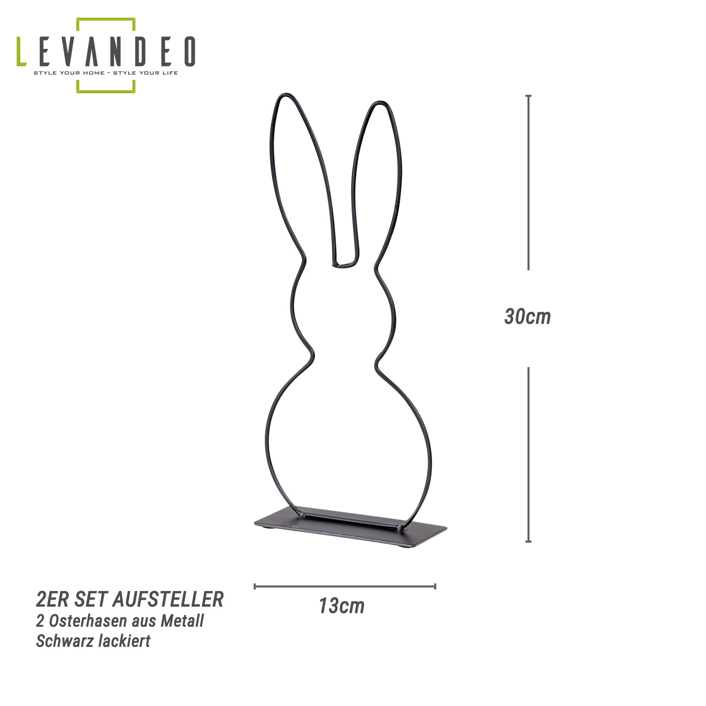 2er Set Aufsteller Hase Metall H30cm Schwarz Osterdeko Tischdeko Frühlingsdeko