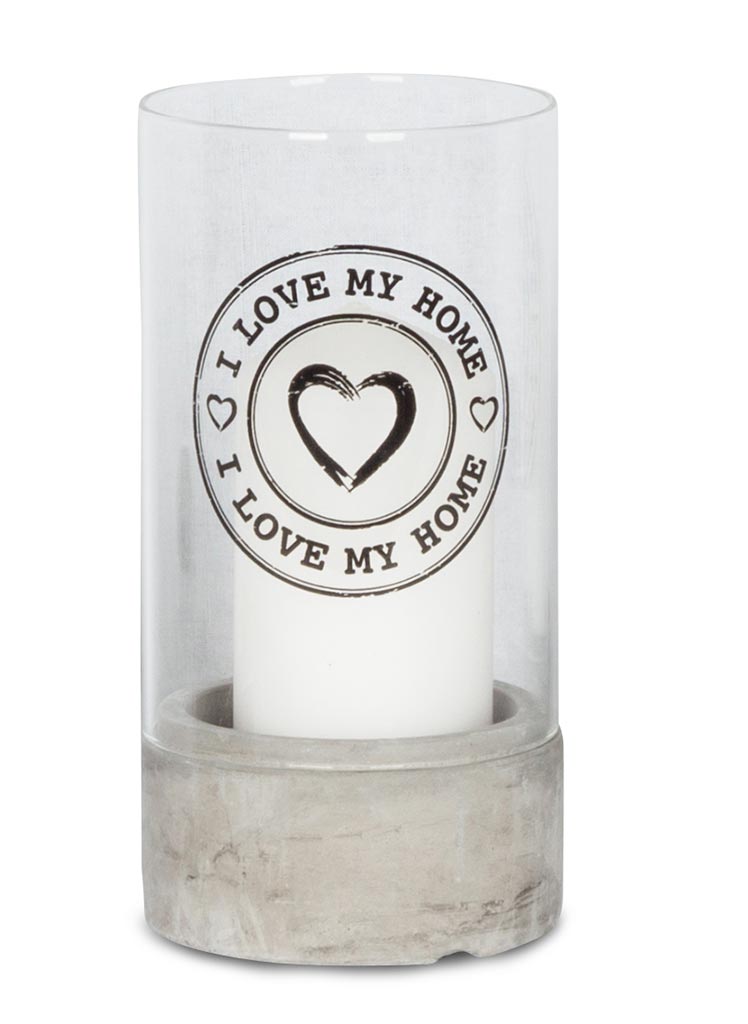 3er Set Deko-Glas 16x8cm Kerze Beton Zement I love my home Geschenk
