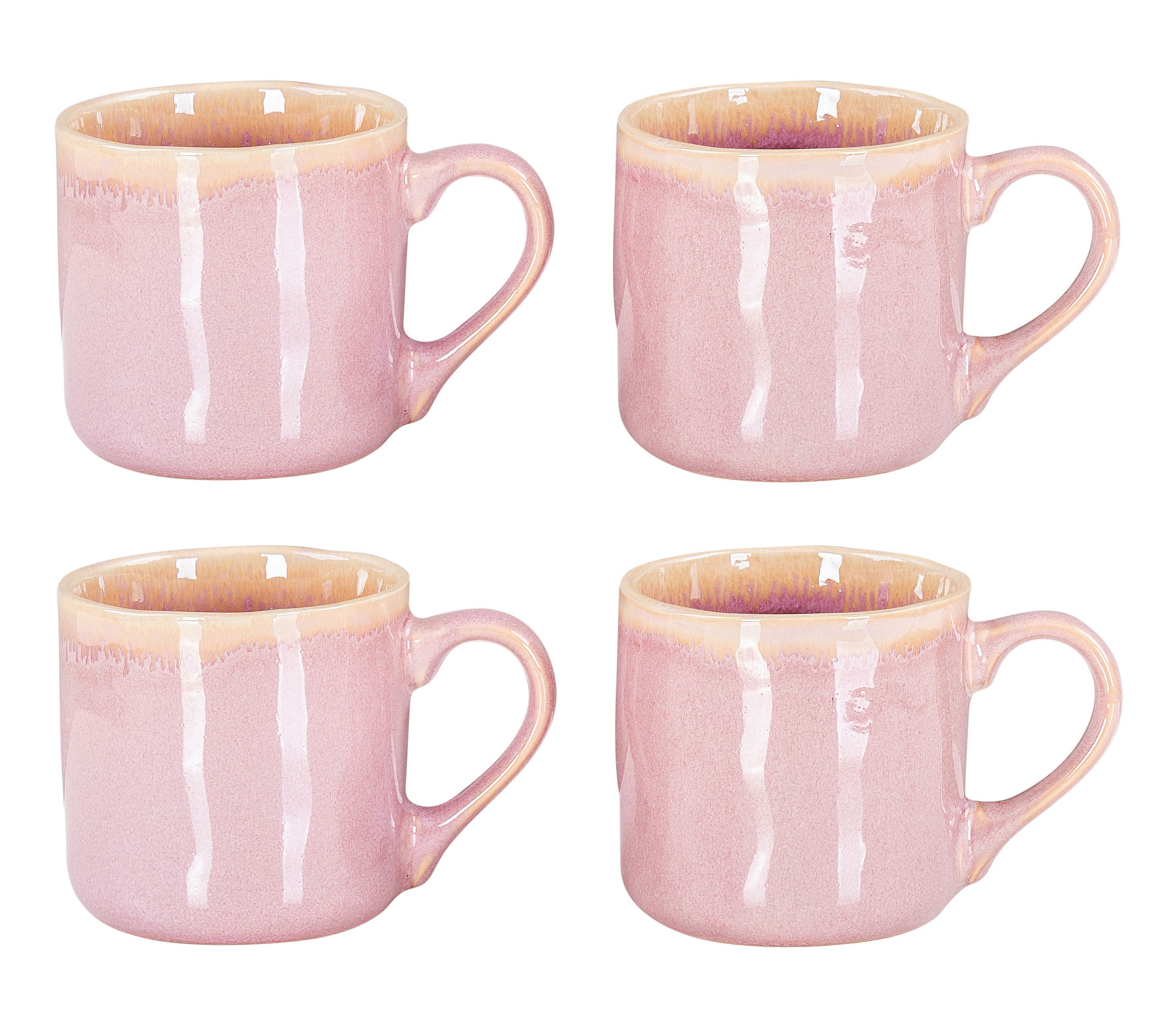 4er Set Steingut Becher 350ml Tasse Rosa Kaffeepott Tasse Modern Design Küche