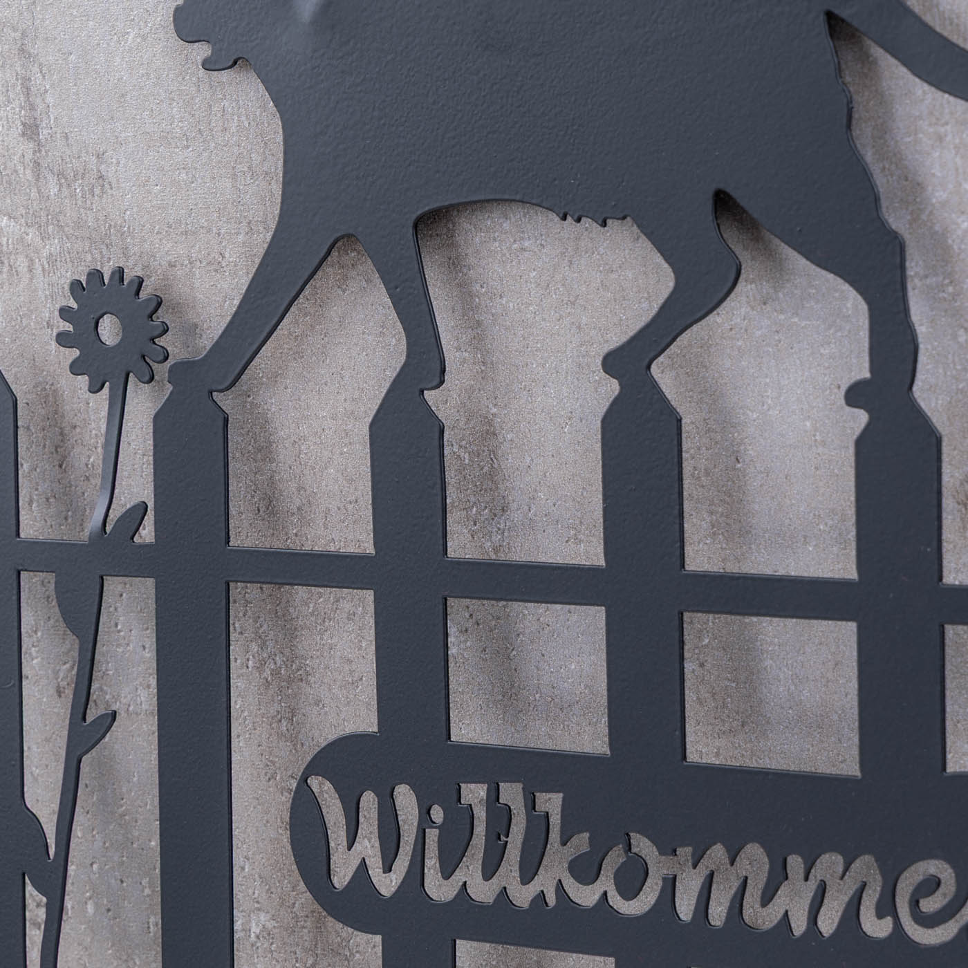 Gartenstecker Metall Katze 37x40cm Garten Zaun Schwarz Willkommen Gartendeko