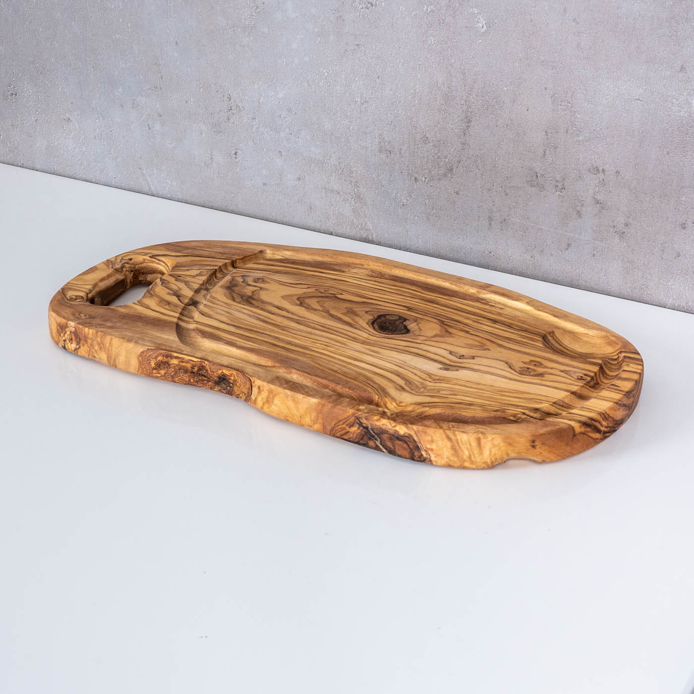 Schneidbrett ca. 36x20cm Olivenholz Steakbrett Braun Natur Saftrille Holzbrett