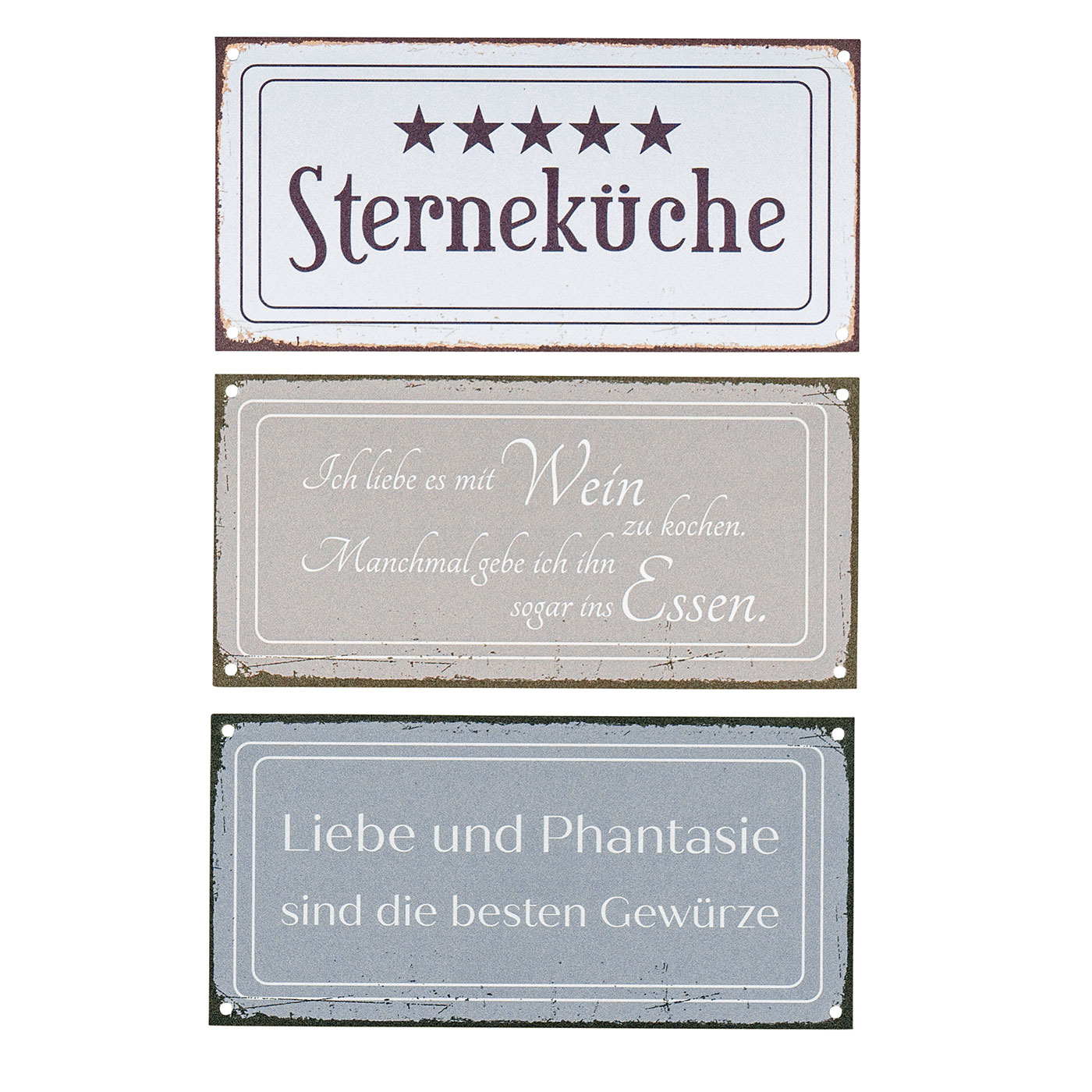 3er Set Wandbilder 20x10cm Küche Schilder Aluminium Dibond Sterneküche Shabby Chic