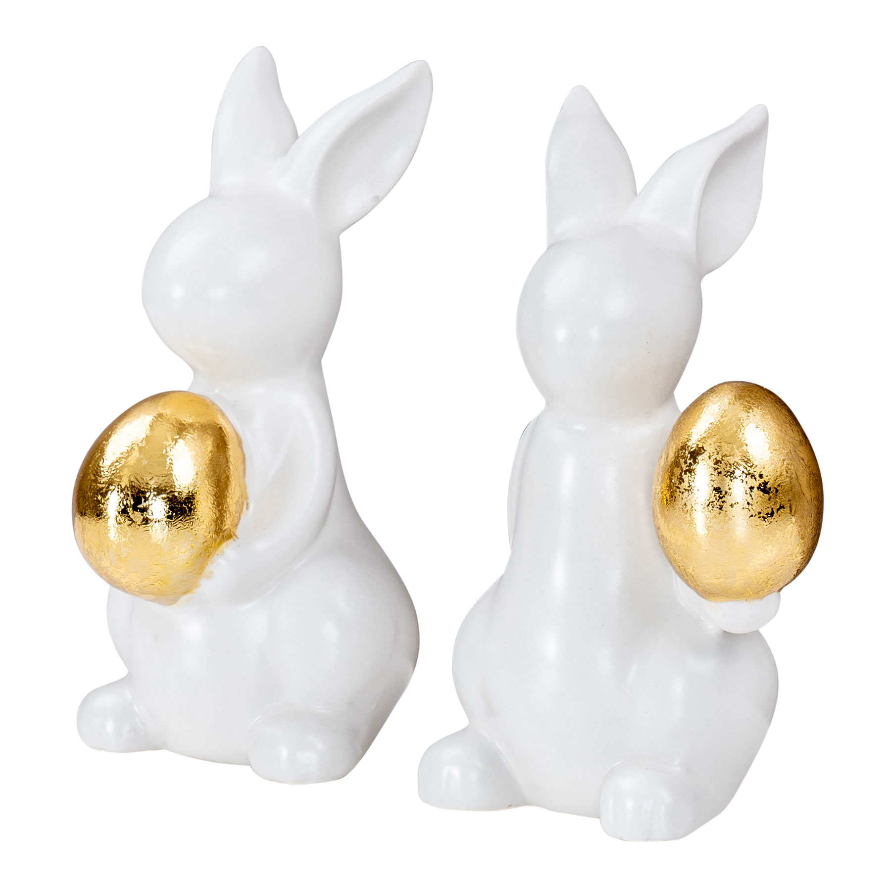 2er Set Deko Hasen H14cm Weiß Gold Figur Ostern Deko Aufsteller Tischdeko