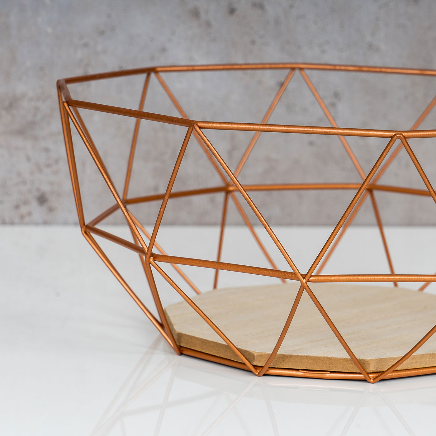2er Set Korb Metall Kupfer 26x12cm Modern Holz MDF Braun Schüssel Schale Design