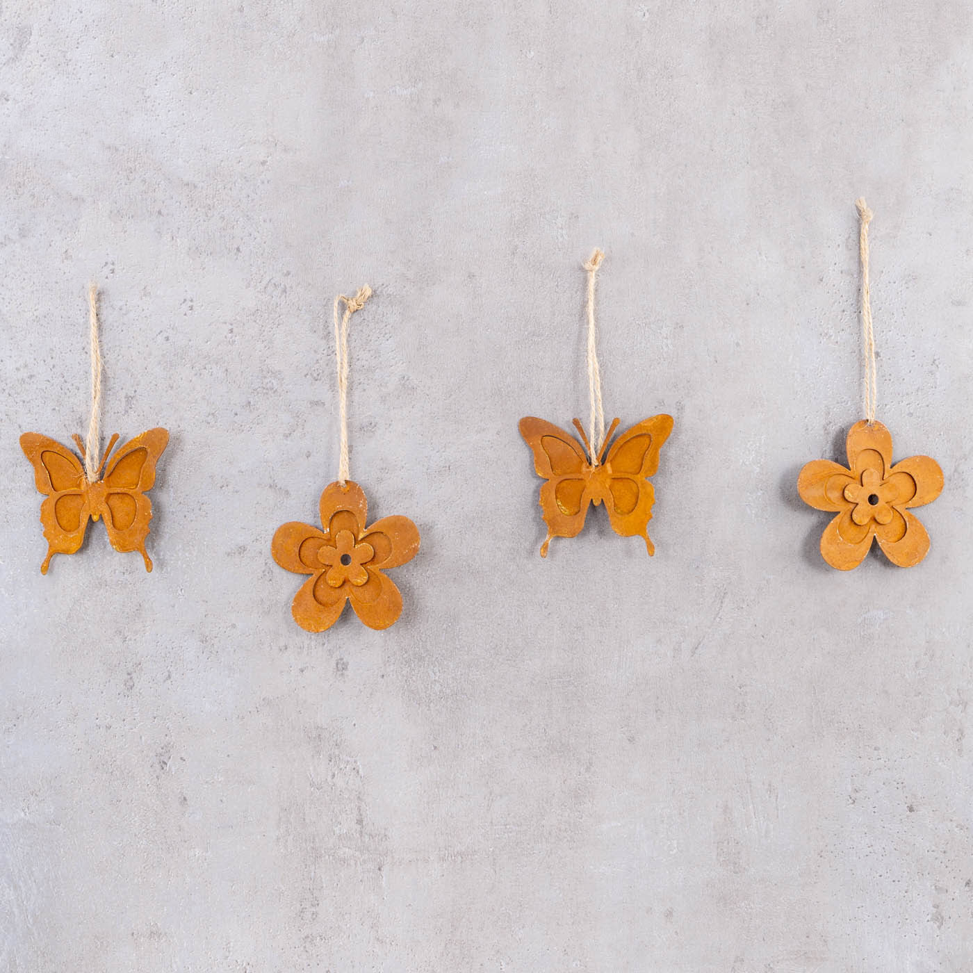 8er Set Dekohänger Blume Rost Schmetterling Metall Frühlingsdeko Vintage Rostdeko