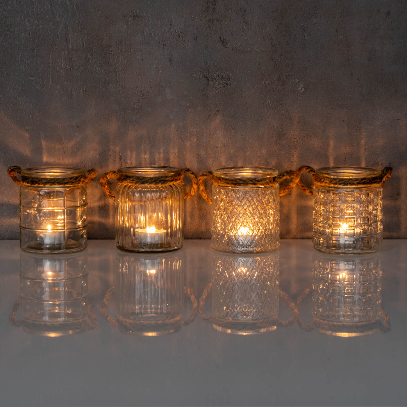 4er Set Windlicht H10cm Glas Klar Transparent Teelichthalter Tischdeko Kerzen
