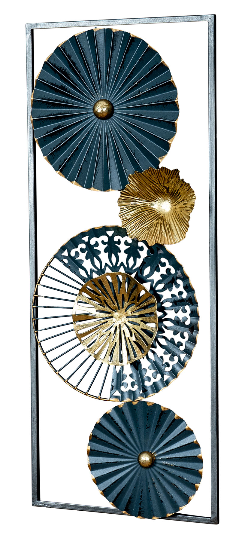 3D Wandbild H60cm Ringe Metall Blau Schwarz Gold Deko Teller Wanddeko Design