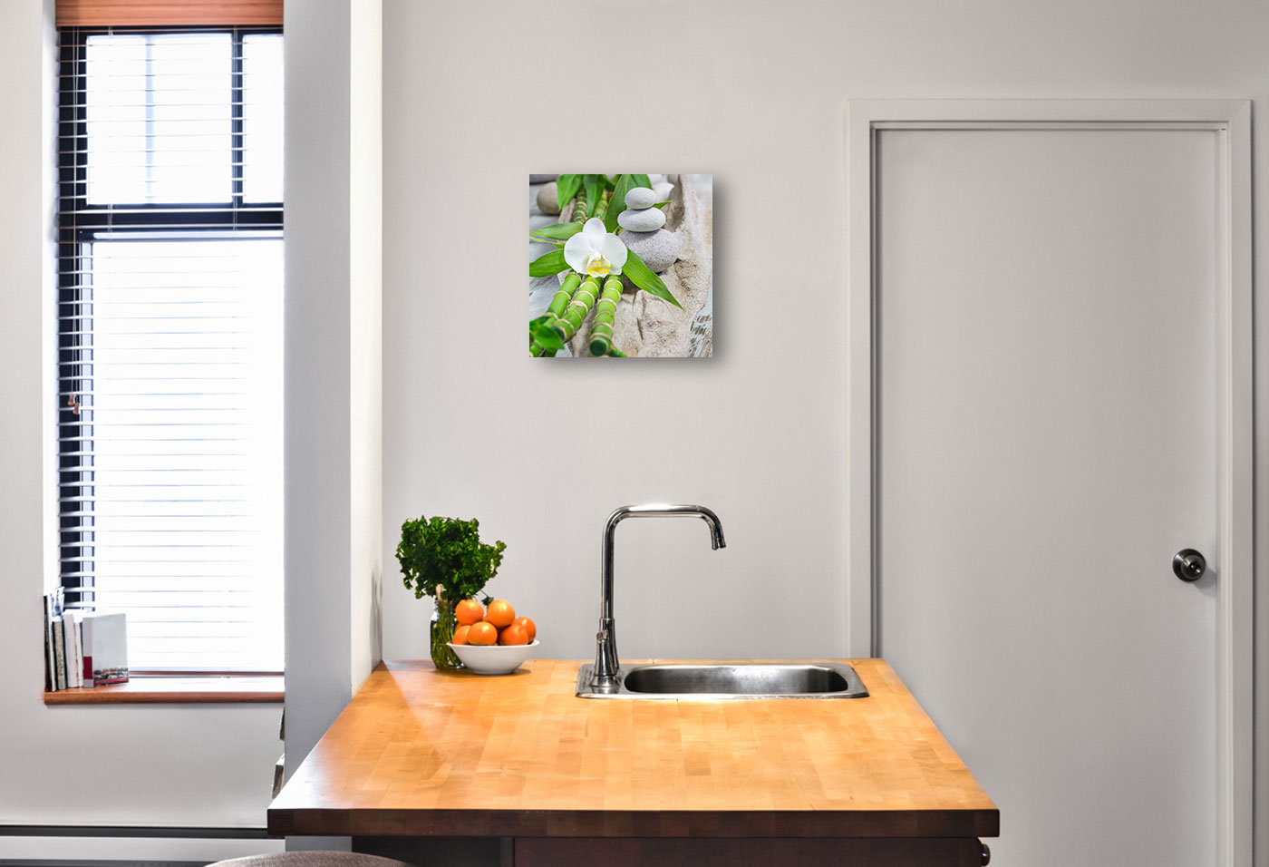 levandeo Glasbild 30x30cm Weiße Orchidee Bambus Wellness Wandbild Wanddeko