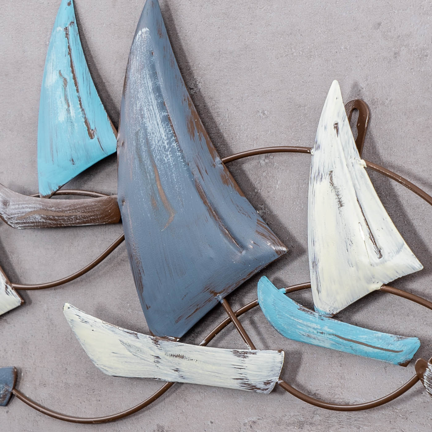 Wanddeko L74cm Segelboot Wandbild Blau Grau Weiß Maritim Wandbild Metalldeko