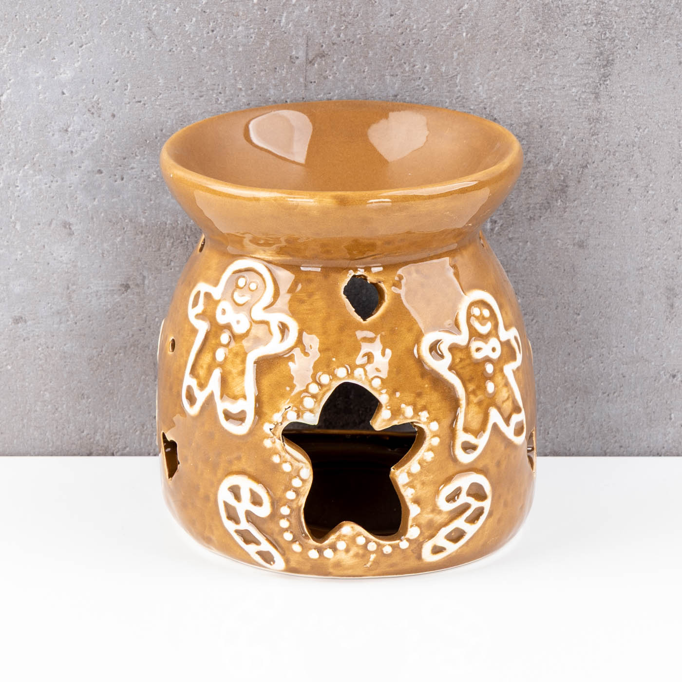Duftlampe Lebkuchen H11cm Keramik Braun Weiß Aromalampe Weihnachten Tischdeko