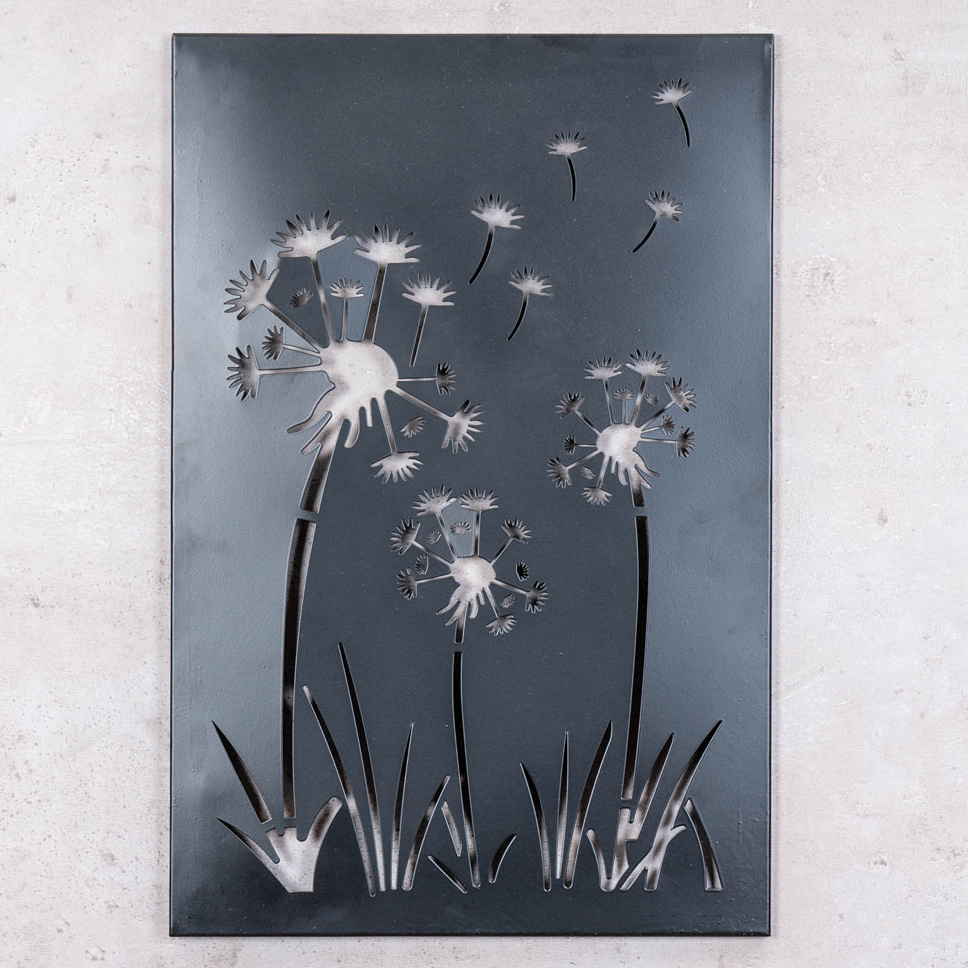 Wandbild Pusteblume H45cm Schwarz Metallbild Wanddeko Metalldeko Schild Blume