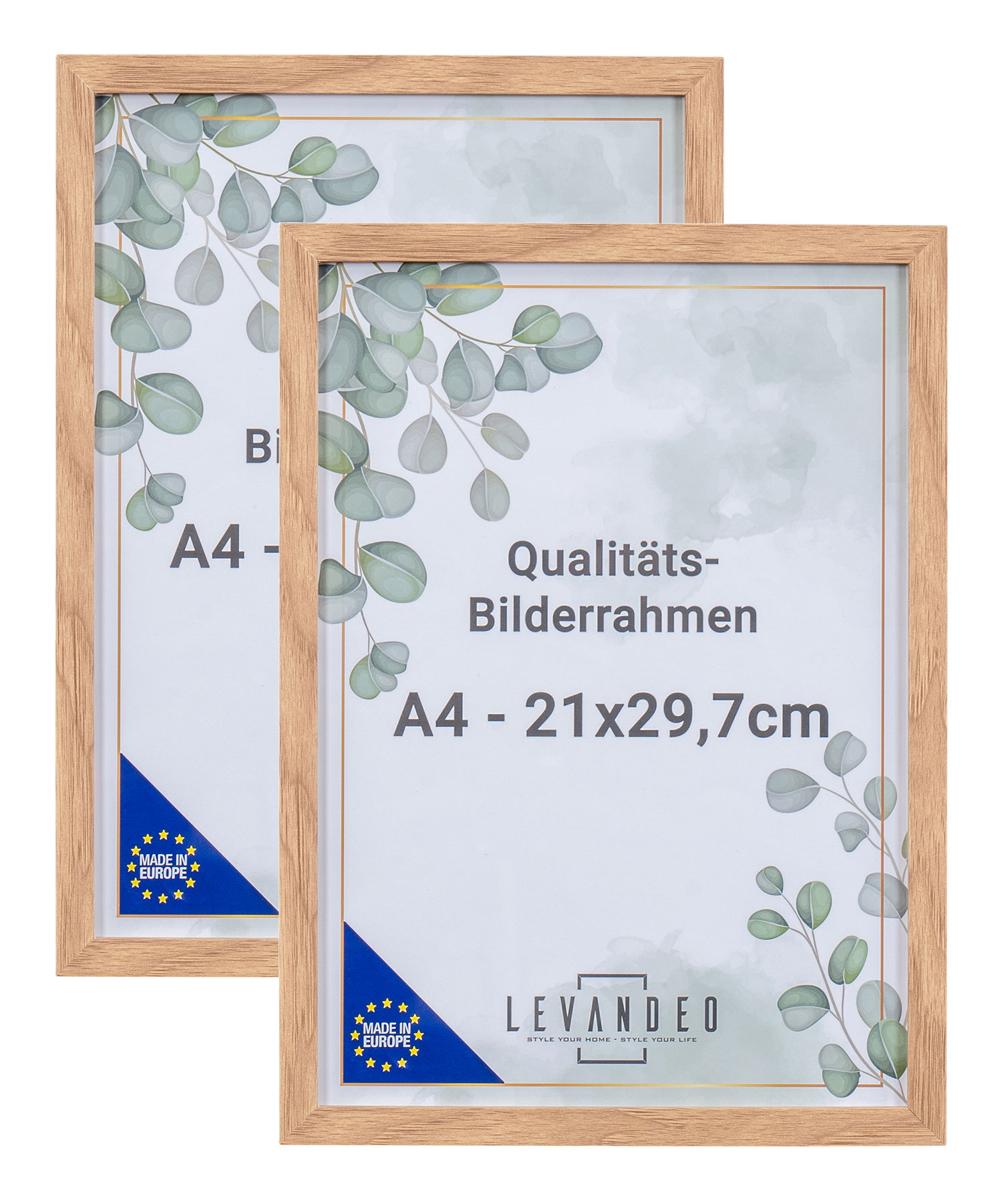 2er Set A4 Bilderrahmen Natur Eiche Optik Made in EU Zertifikatsrahmen Fotorahmen
