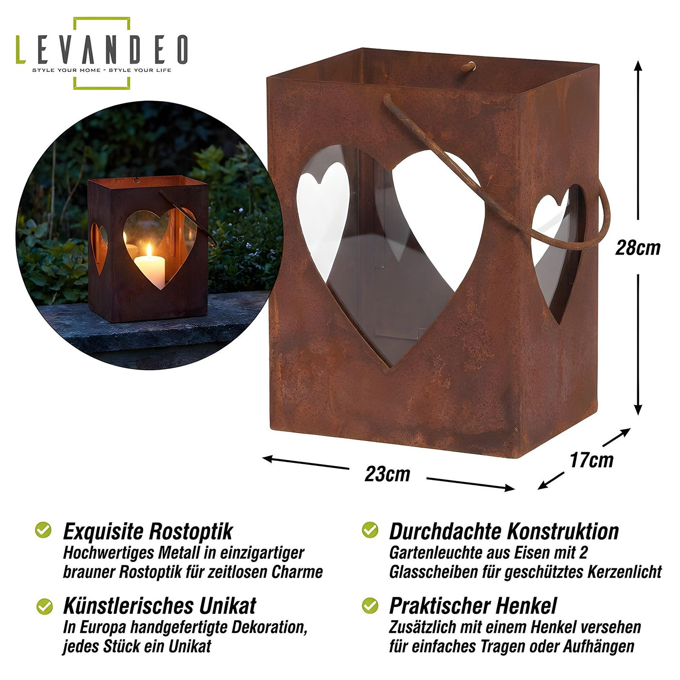 Windlicht Herz H28cm Rost Laterne Gartenleuchte Kerzenhalter Garten Rostdeko
