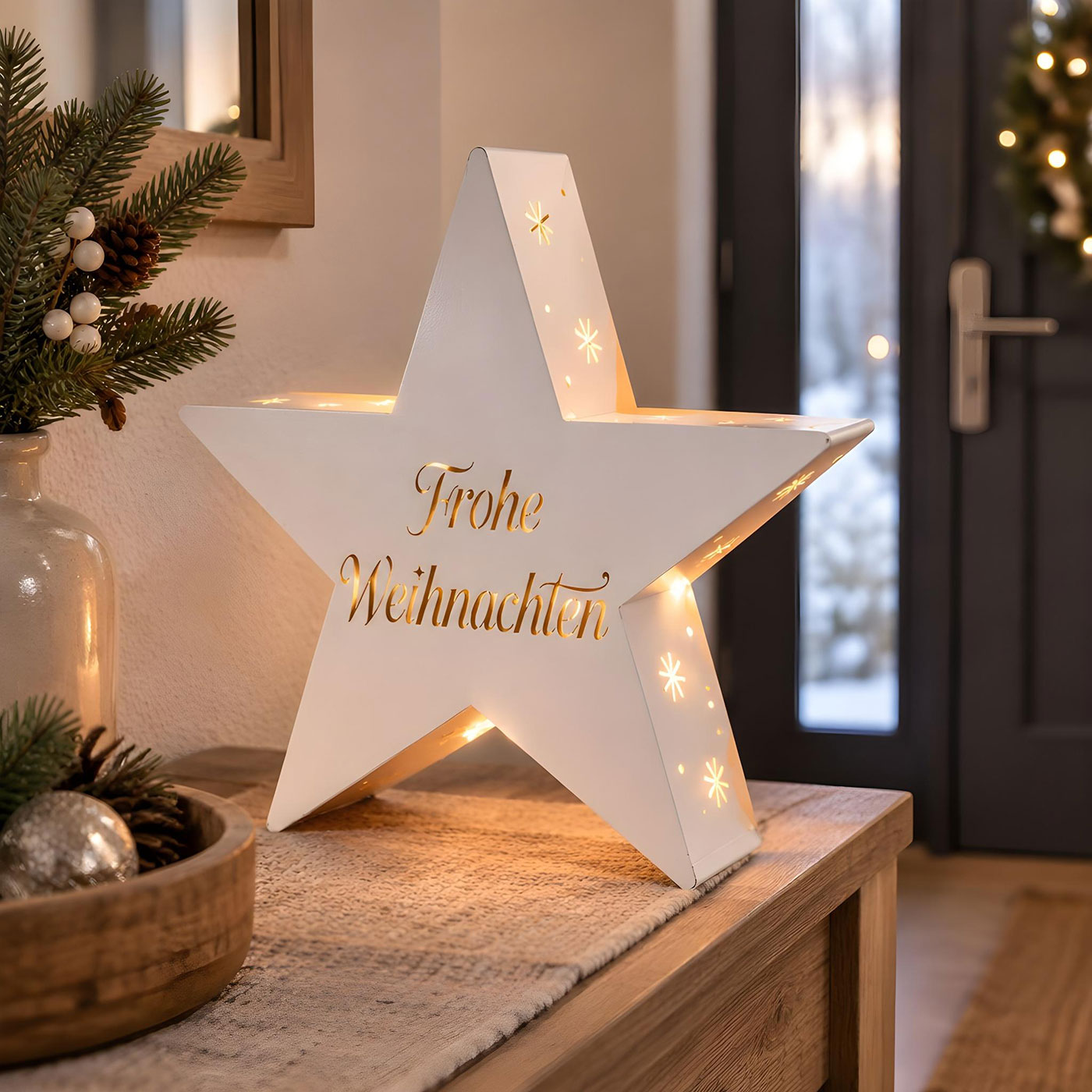 Kerzenhalter Stern H43cm Metall Windlicht Weiß Weihnachtsdeko Deko Aufsteller