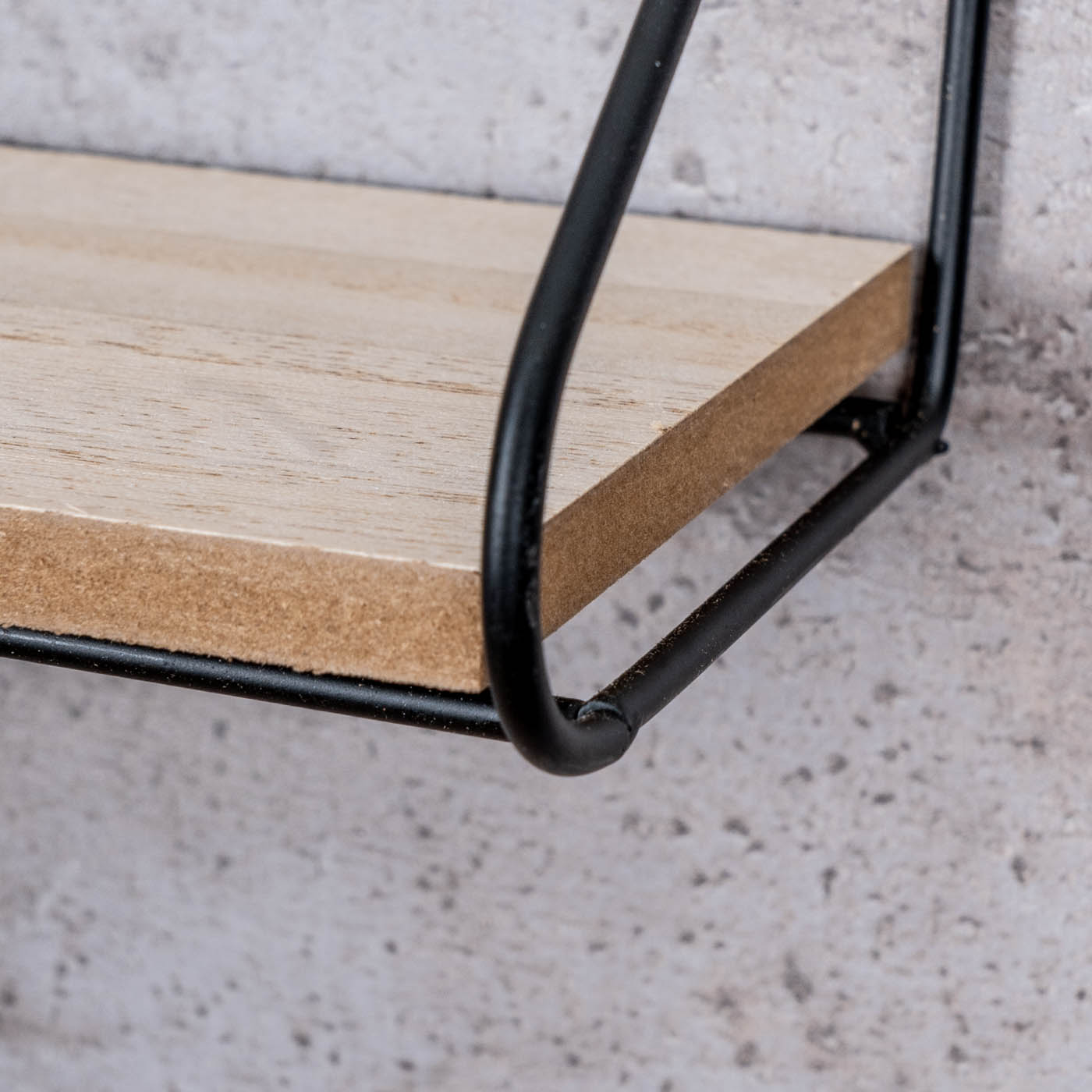 2er Set Wandregal Regal 30x10cm Metall Schwarz Holz MDF Natur Modern Industrie
