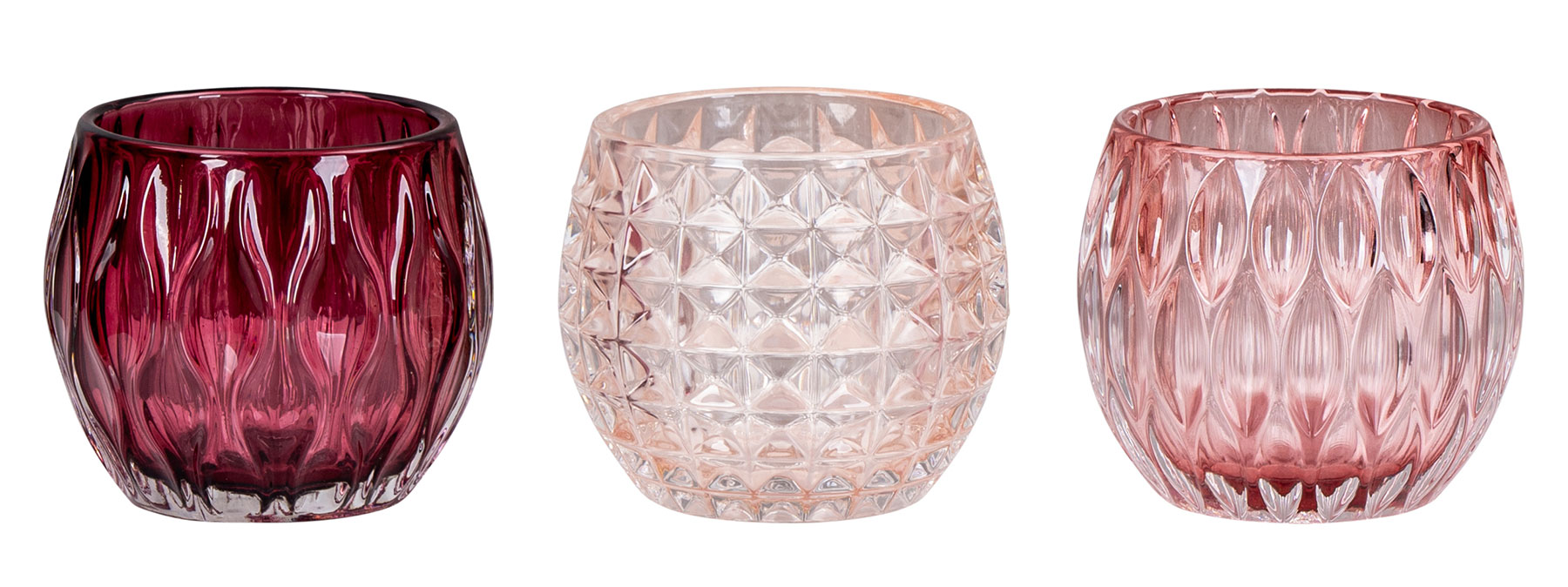 3er Set Windlichter 10x8,5cm Rot Glas Deko Teelichthalter Kerze Tischdeko Retro