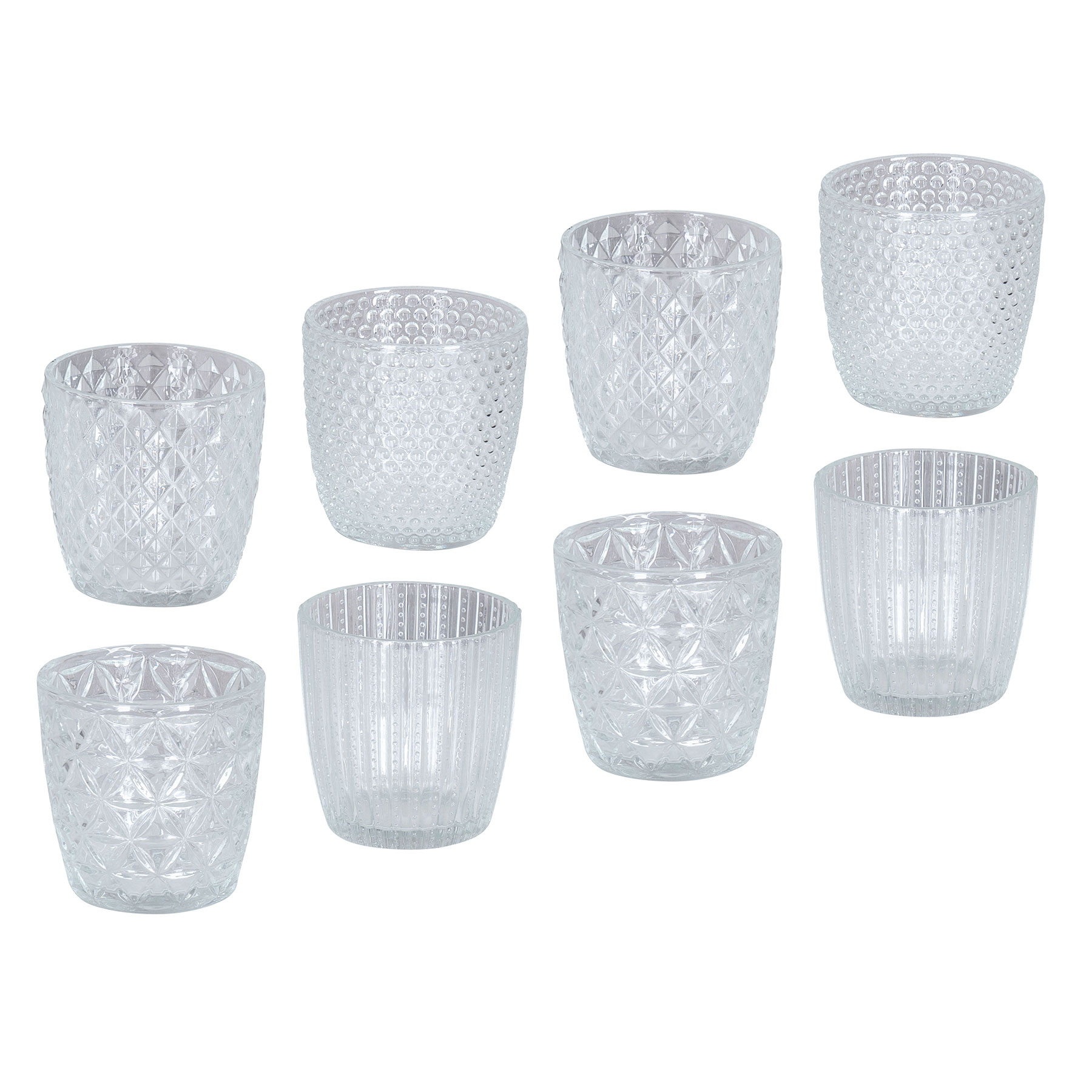 8er Set Windlicht H7,5cm Glas Klar Teelichthalter Tischdeko Kerzen Retro Deko