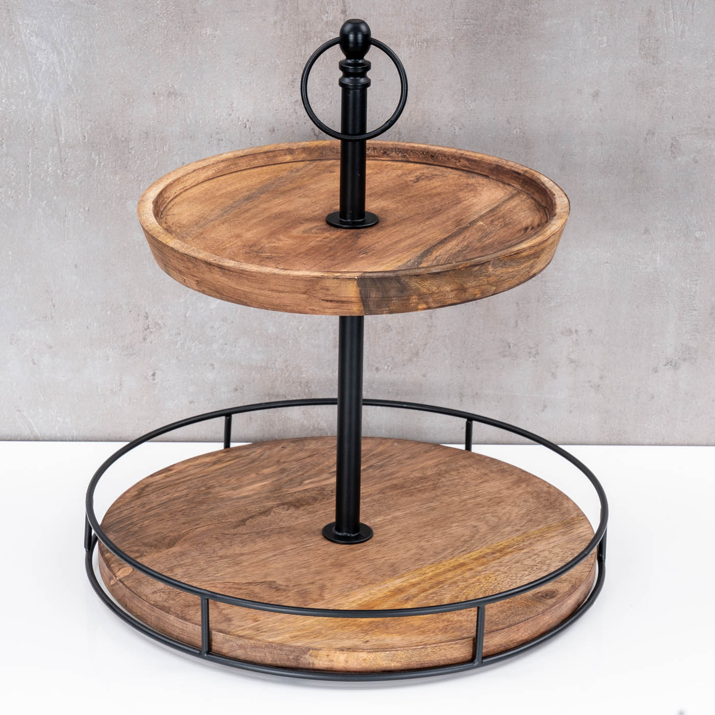 Etagere Holz 2 Etagen H38cm Akazienholz Schwarz Natur Servierplatte Kuchenplatte