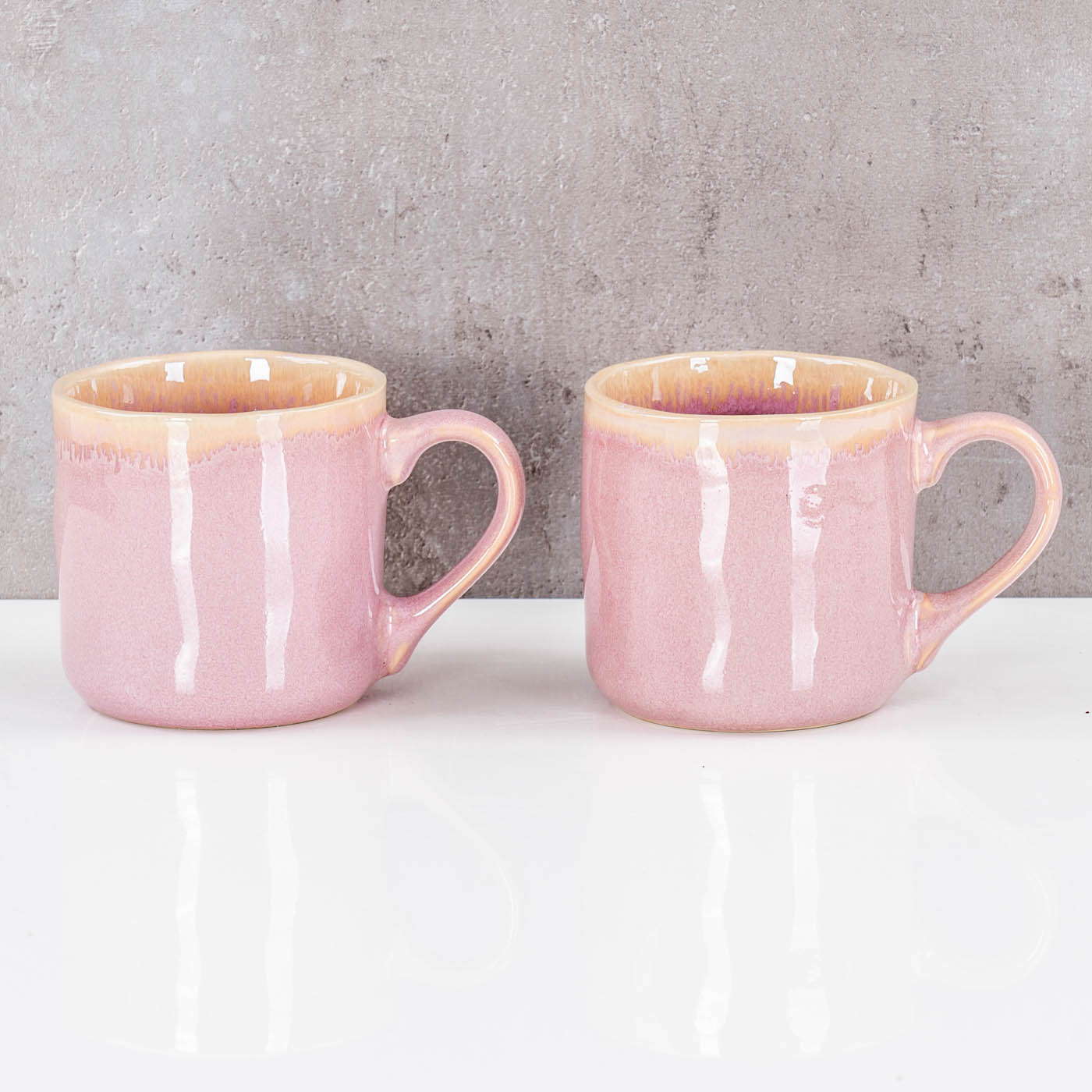 4er Set Steingut Becher 350ml Tasse Rosa Kaffeepott Tasse Modern Design Küche