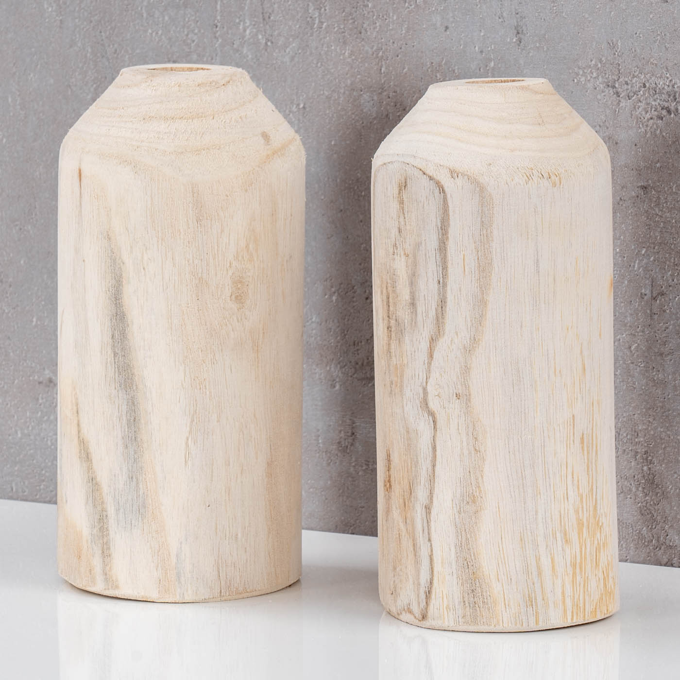 2er Set Vase aus Holz für Trockenblumen H20cm Natur Holzvase Tischdeko Tischvase