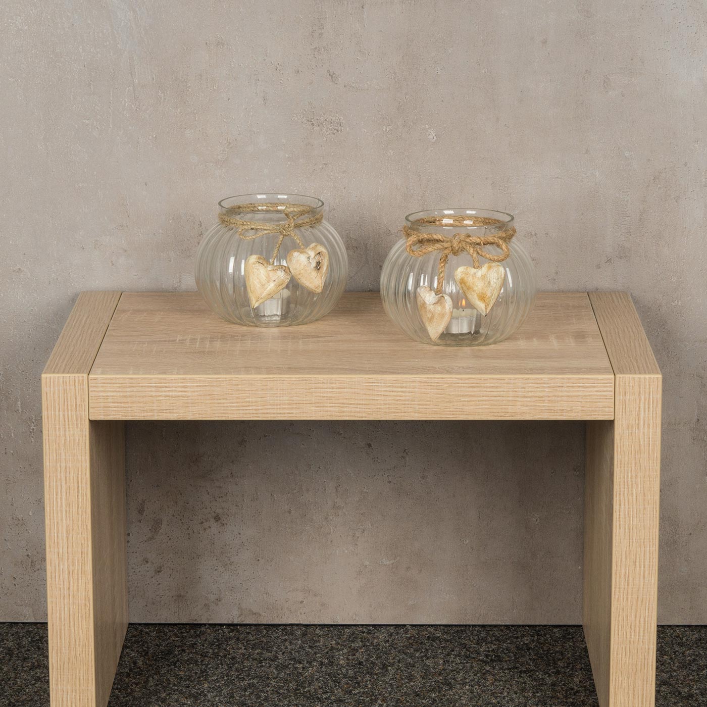2er Set Windlicht B x H: 13x10cm Glas Rund Teelichthalter Deko Herzen