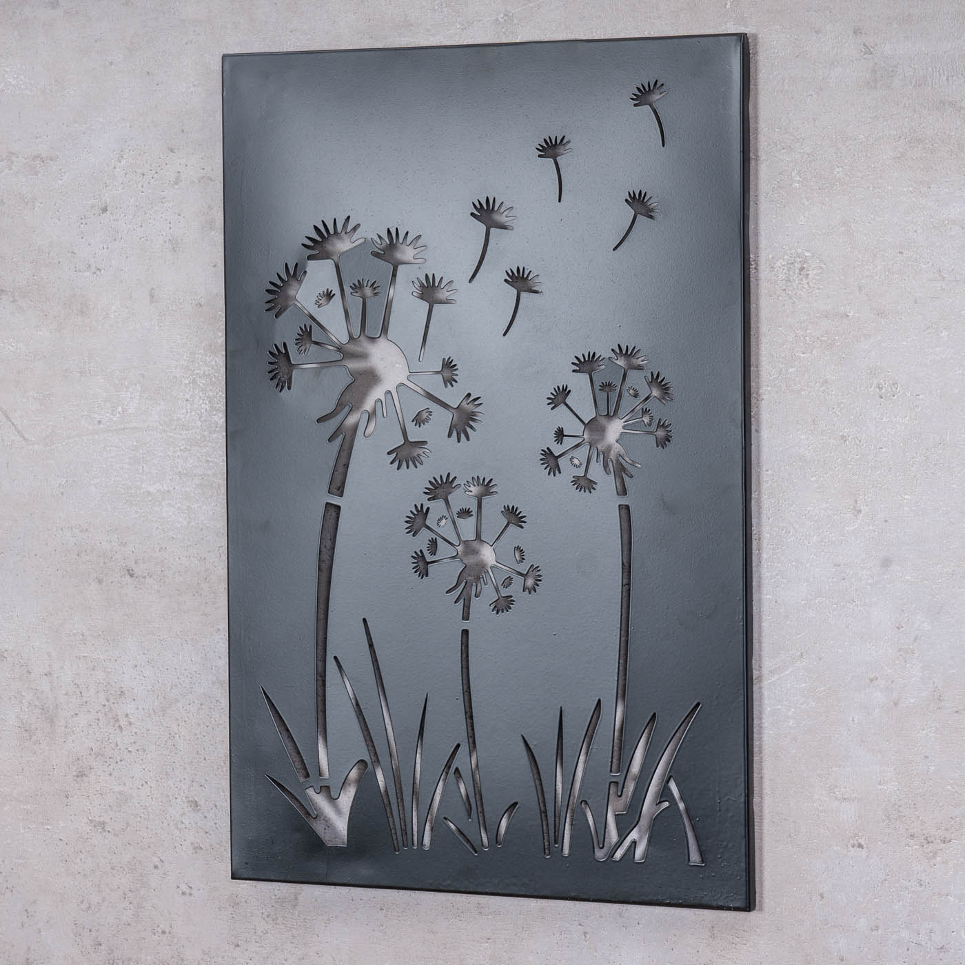 Wandbild Pusteblume H45cm Schwarz Metallbild Wanddeko Metalldeko Schild Blume