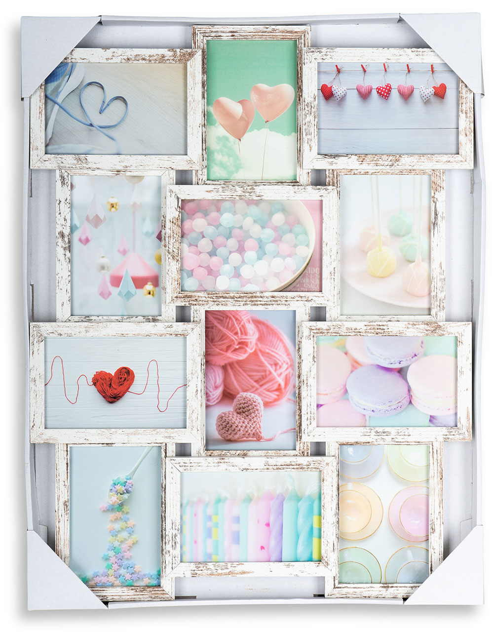 levandeo Bilderrahmen Collage 45x58cm 12 Fotos 10x15 Shabby Chic MDF Holz Glas