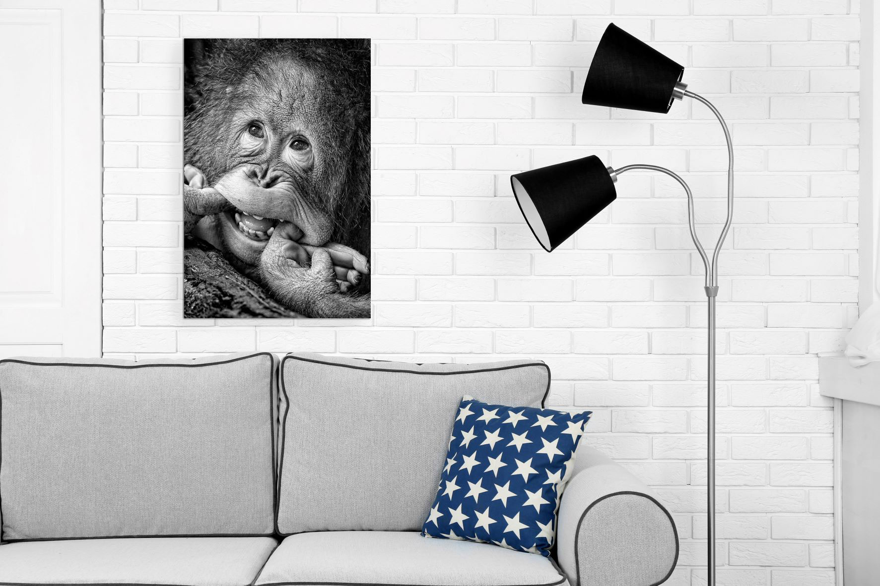 Wandbild Orang Utan 40x60cm Schwarz Weiß Aluminium Dibond Affe Alubild Wanddeko