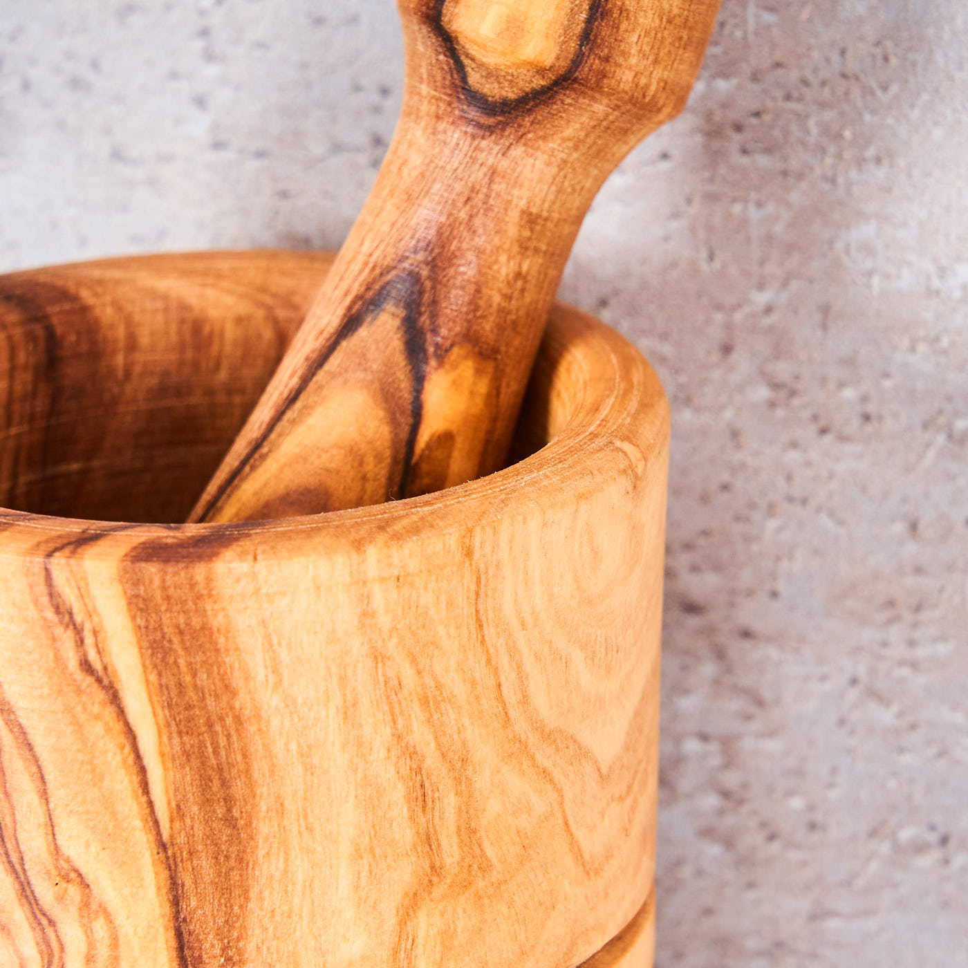 Mörser H12cm Olivenholz Holzmörser Stößel zylindrisch Holz Gewürzmühle Küche Natur Unikat
