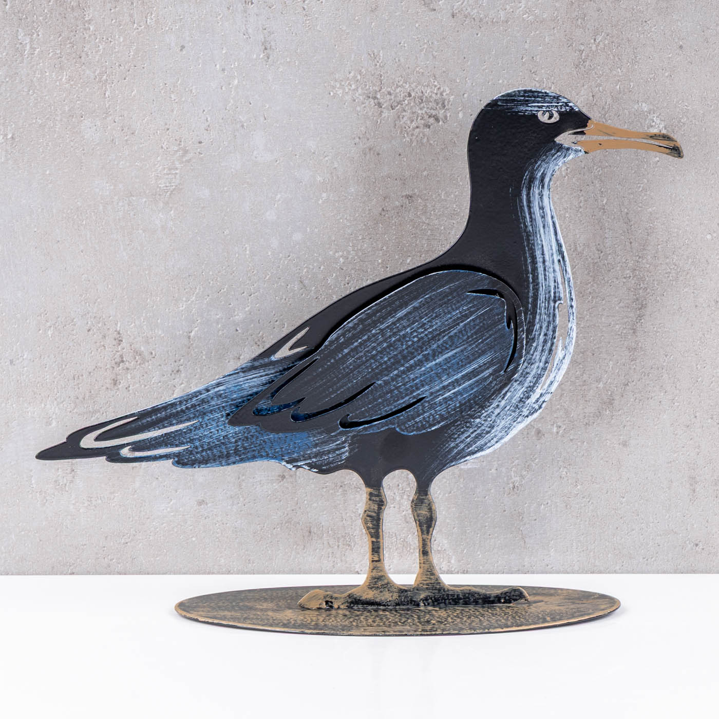 Deko Aufsteller Möwe 25x10cm Grau Blau Weiß Metall Tischdeko Maritim Dekofigur