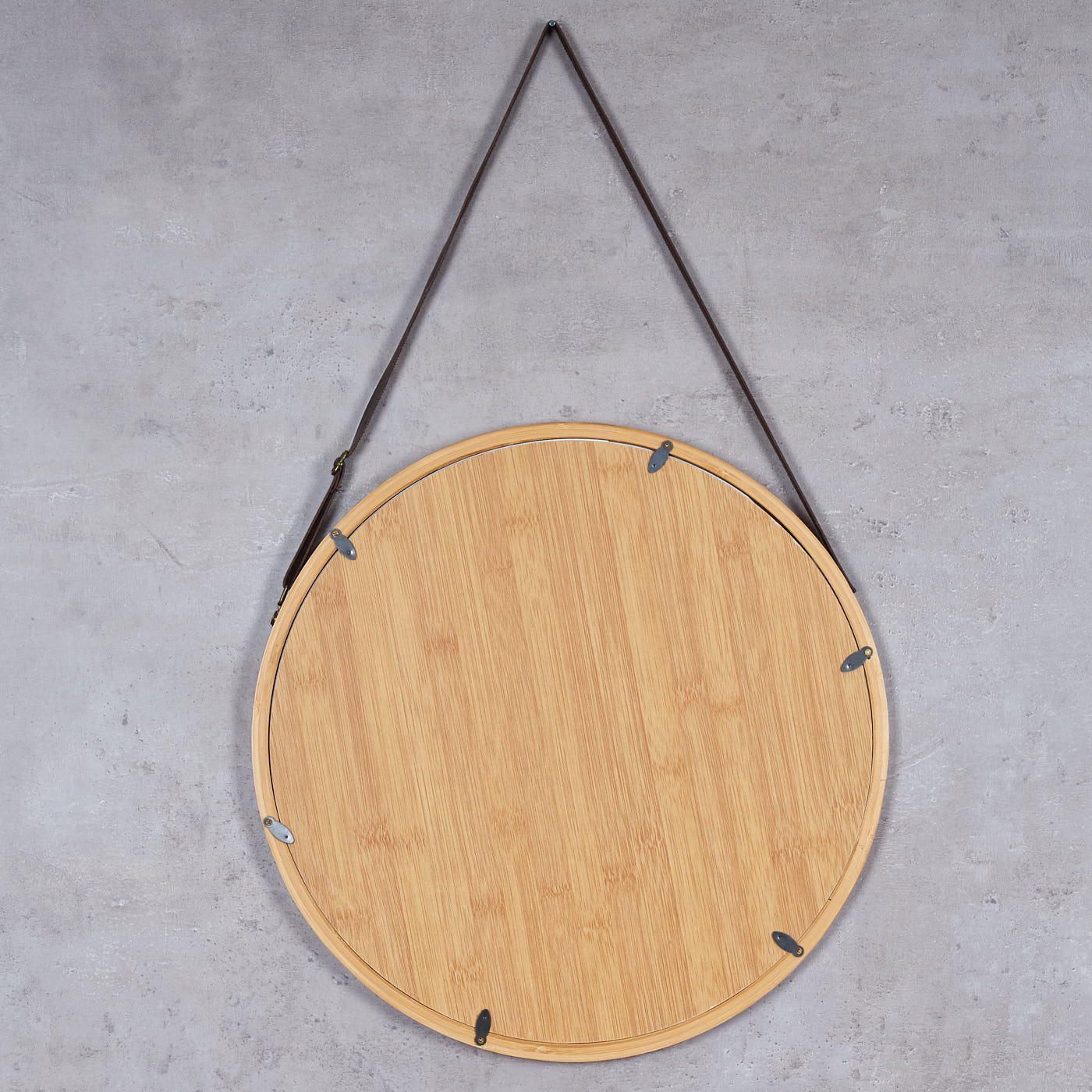 Wandspiegel 38cm Rund Bambus Holz Kunstleder Flurspiegel Wanddeko Deko Spiegel