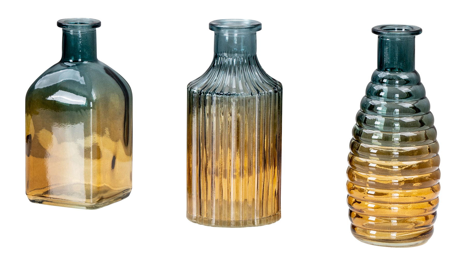 3er Set Vase Gelb Grün H15cm Glas Blumenvase Tischdeko Frühling Blumendeko Deko