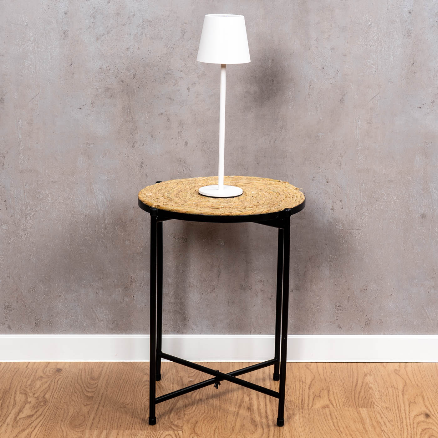 Beistelltisch H45cm Schilf Metall Schwarz Natur Ablage Couchtisch Sofatisch Deko