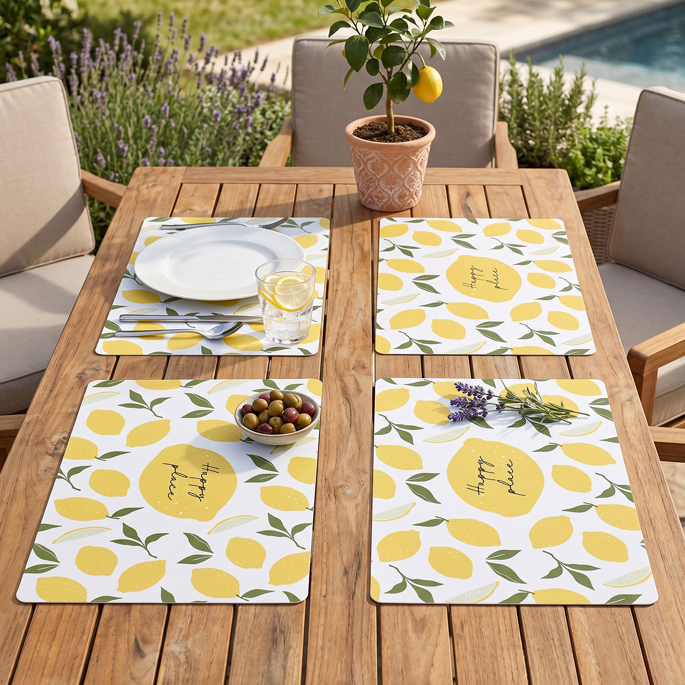 4er Set Platzsets Zitrone 45x30cm Happy Place Sommer Platzdecke Tischsets Küche