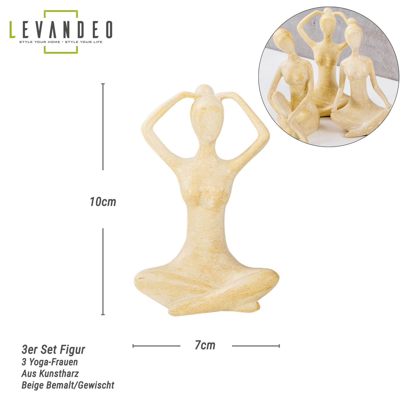 3er Set Yoga Deko Frau Figur Beige Dekofigur Yogapose Geschenk Skulptur Wohndeko