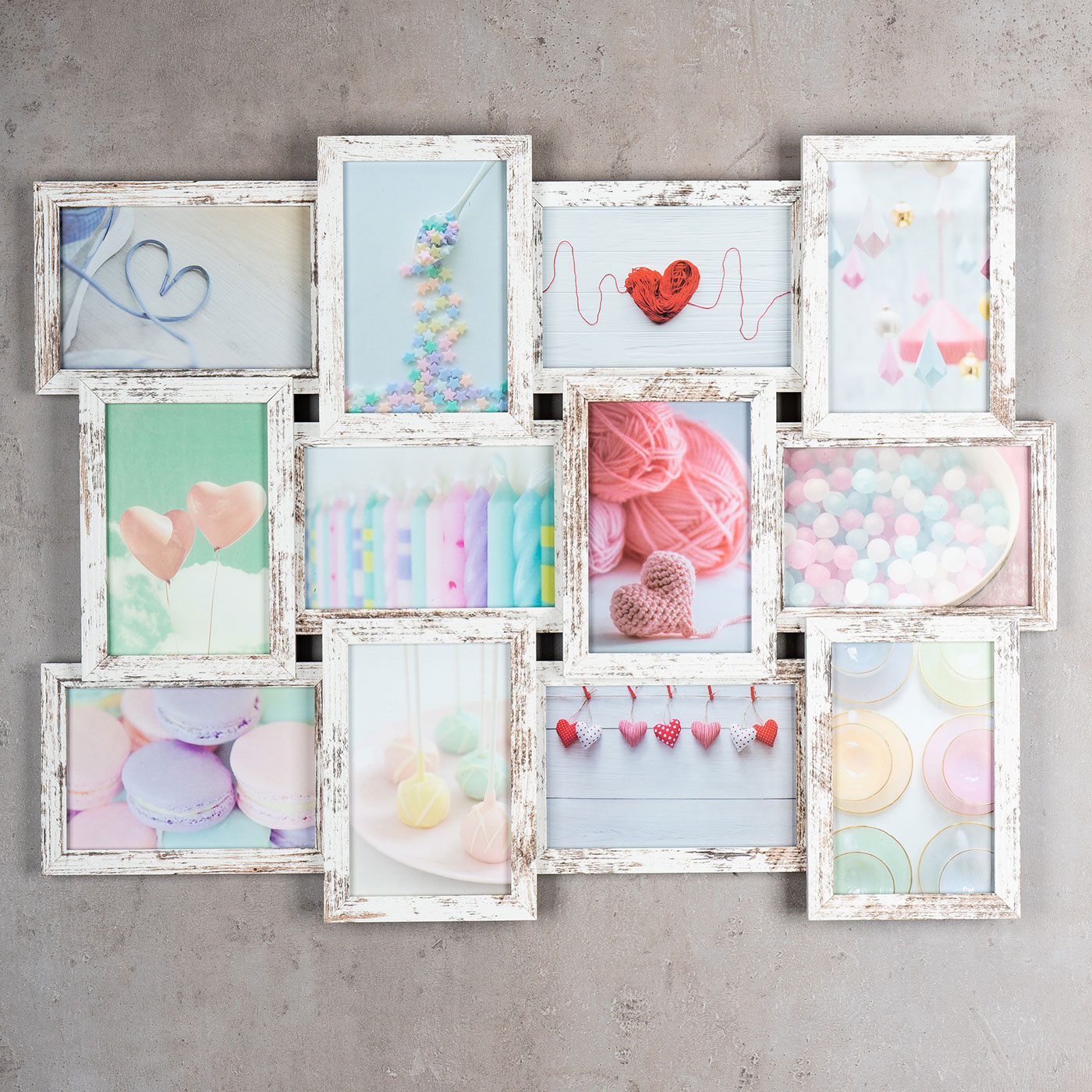 levandeo Bilderrahmen Collage 45x58cm 12 Fotos 10x15 Shabby Chic MDF Holz Glas