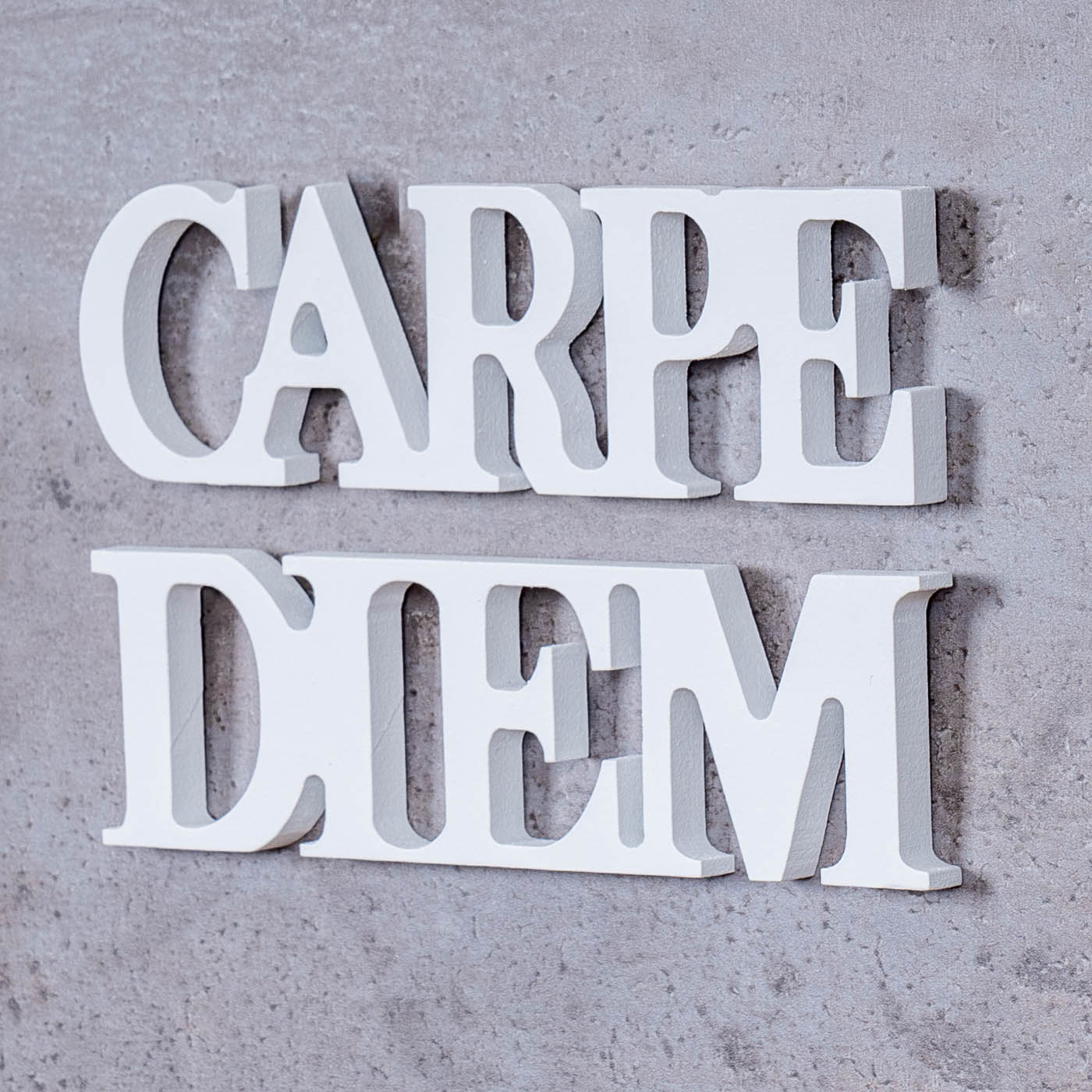 Schriftzug Carpe Diem 17x5cm Weiß Tischdeko Wandbild Wanddeko Buchstaben Deko