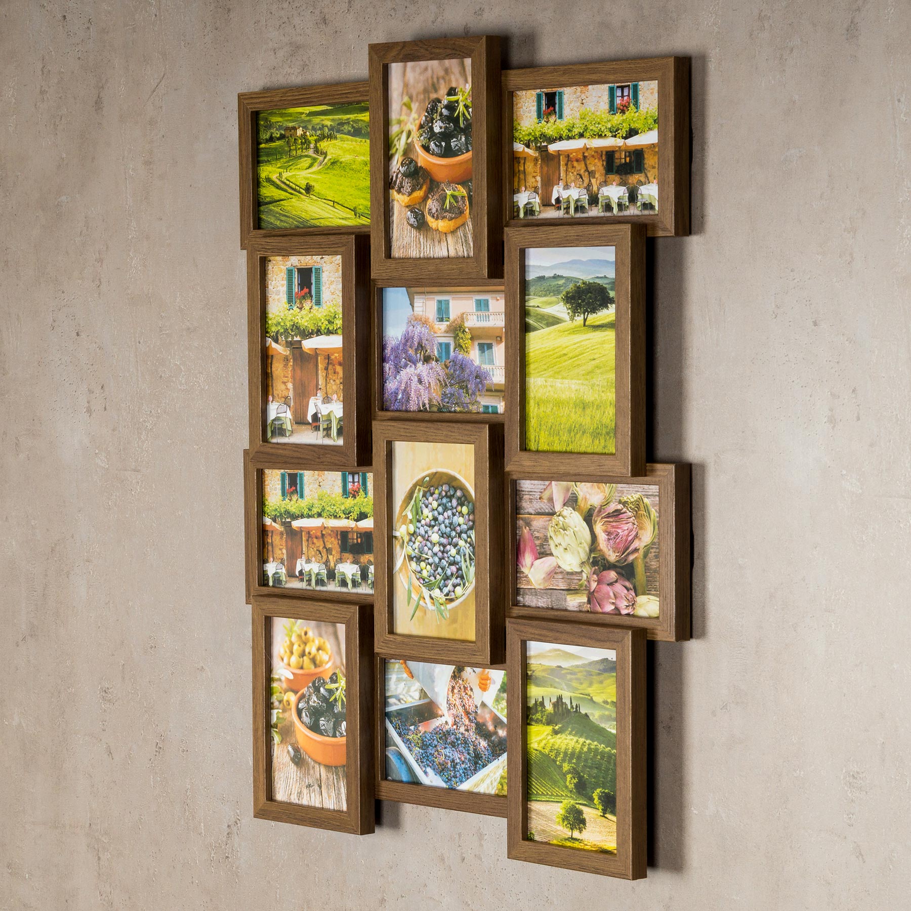 levandeo Bilderrahmen Collage 45x58cm 12 Fotos 10x15 Nussbaum MDF Holz Glas