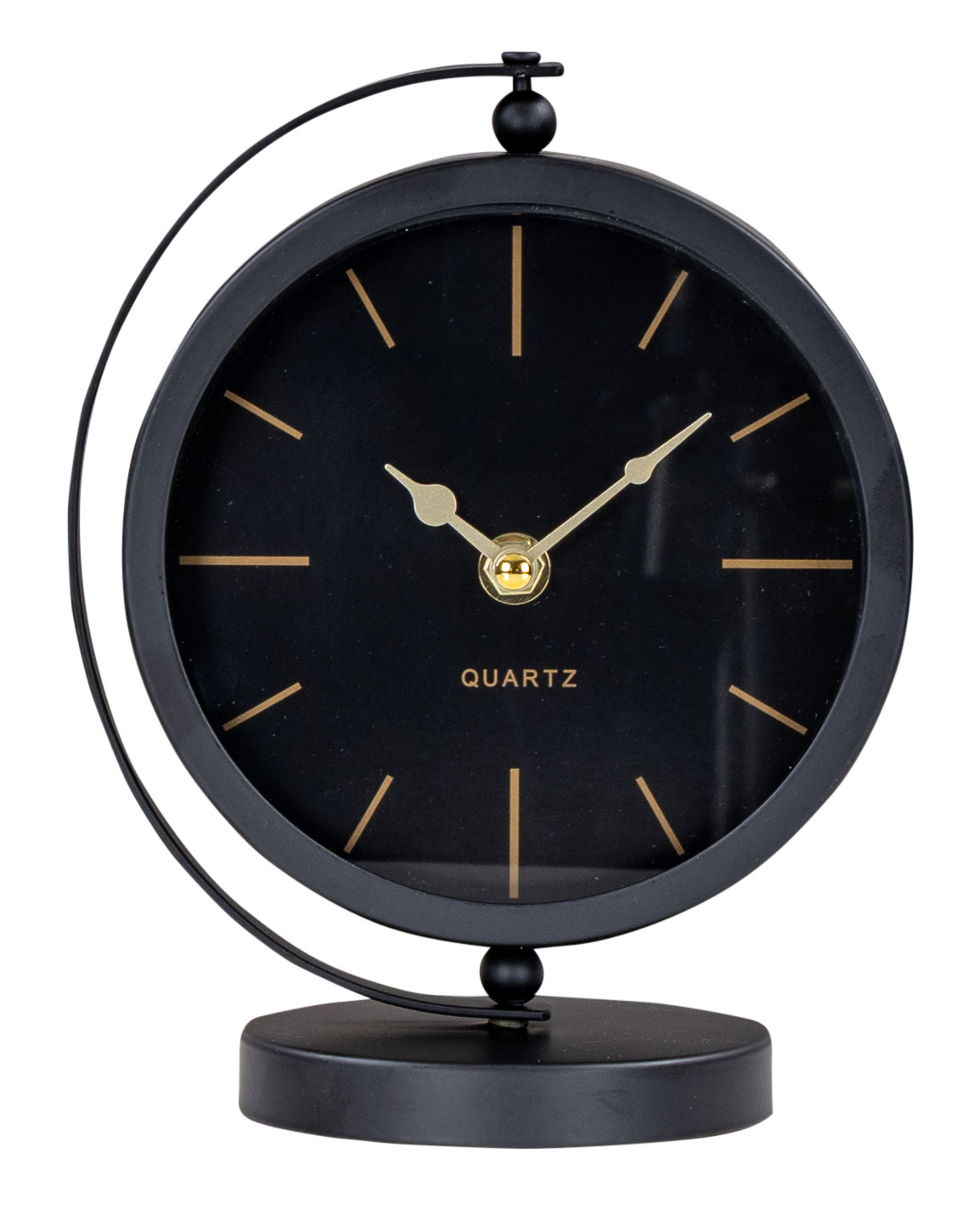 Tischuhr H20cm Schwarz Gold Metall Vintage Retro Metalluhr Analog Standuhr Deko