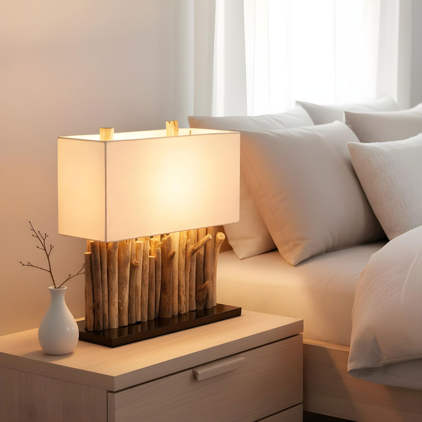 levandeo Lampe 35x40x16cm Tischlampe Treibholz Unikat Holzlampe Design Deko Rustikal