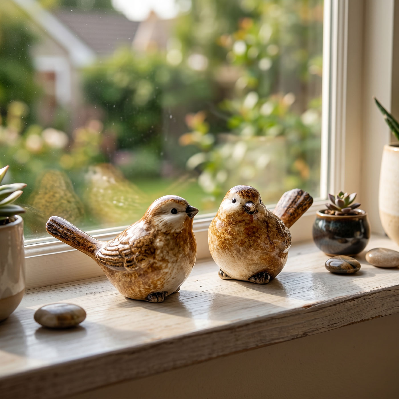 2er Set Vogelfigur Keramik Dekofigur Vogel Tischdeko Deko Aufsteller Skulptur