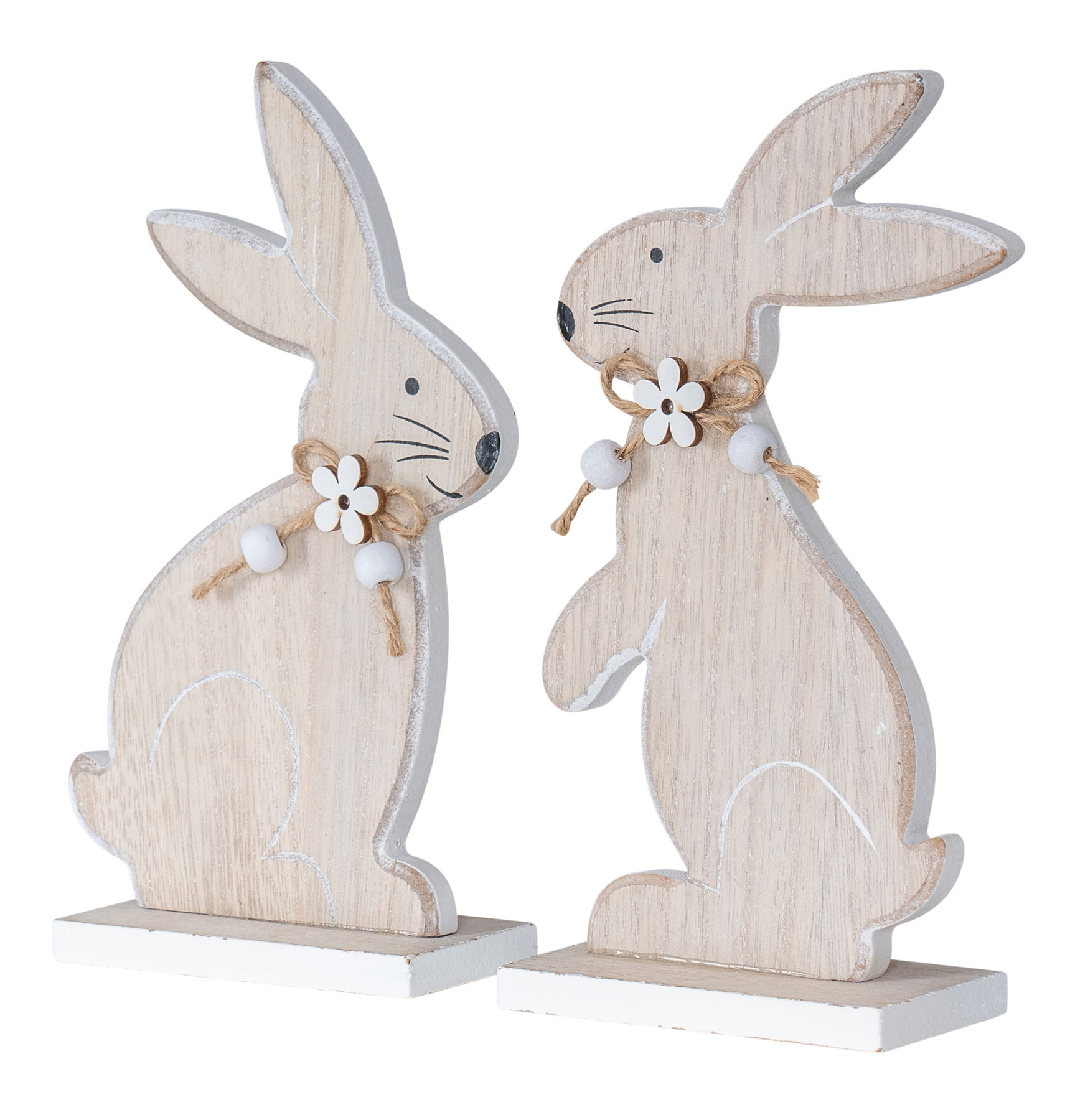 2er Set Hase H20cm Holz Natur Osterhase Oster-Deko Tischdeko Deko Aufsteller